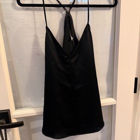 NWT SPANX Black Satin Adjustable V Neck Racer Back Cami, Size Medium - Picture 2 of 6